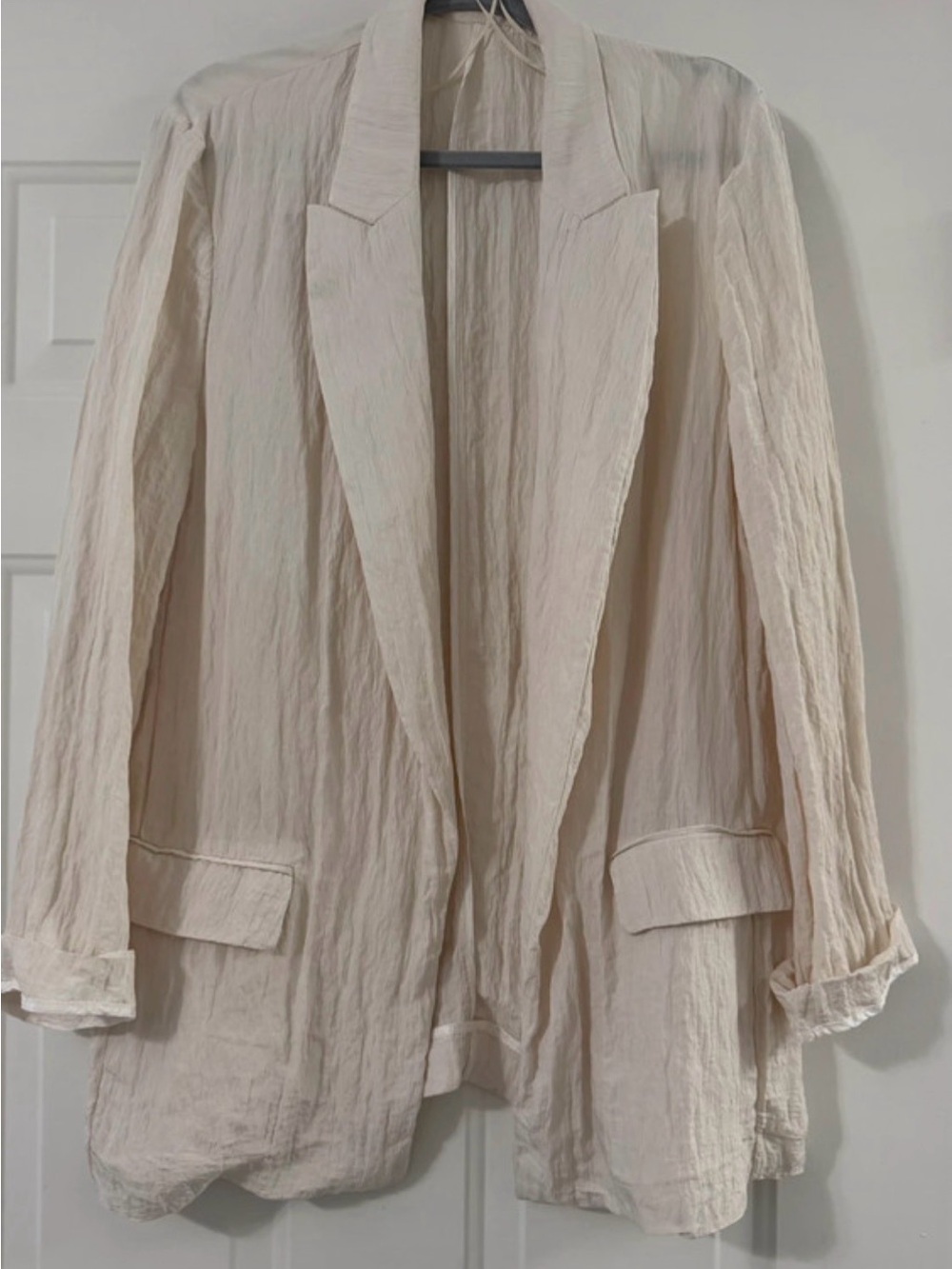 Zara Cream Open-Front Textured Blazer